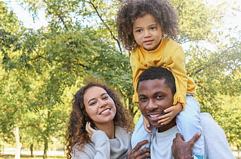 black, family, portrait, father, mother, daughter, outdoors, girl, child, happy, smiling