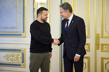 우크라이나, 케이브, Volodymyr Zelenskyy 회장, 안토니 깜박임, 미국 국무 장관, 모임, 악수, 지원하다, 원조 패키지, 글로벌 평화 정상 회담, 유로 대서양 통합