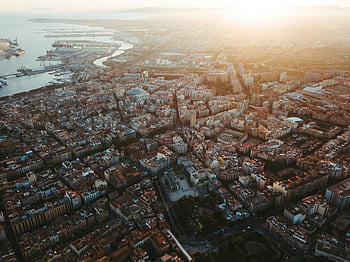 aerial photography, city buildings, Spain, Tarragona, urban landscape, sunset, stunning aerial shot, cityscape, European city, coastal city, sunset photography