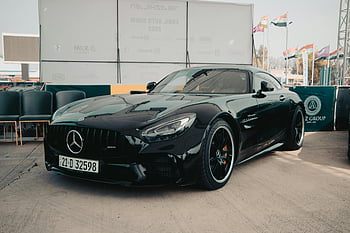 Mercedes Benz AMG GT R, black Mercedes Benz GT, outdoor auto show, elegant car, Mercedes Benz, AMG GT R, luxury sports car, black sports car, auto show, Mercedes Benz GT, outdoor event