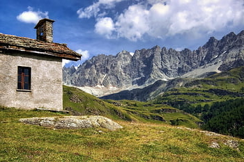 hora, Alpy, Itálie, Valle d'aosta, krajina, kaple, Příroda, zvonice, rustikální, panoráma, trávník