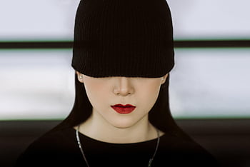 woman, beauty, fashion, female, girl, model, portrait, beanie, blindfold