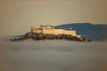 fortaleza de hohensalzburg, castillo, cima de una colina, nubes, niebla, calina, colina, fortaleza, medieval, Castillo medieval, naturaleza