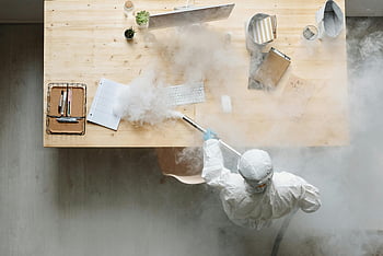 Schutzanzug, Begasung, Tabelle, Desinfektion, Arbeitsplatz, Vollständige Schutzausrüstung, Sicherheit, Individuell, Rauch, Büro, Schreibtisch
