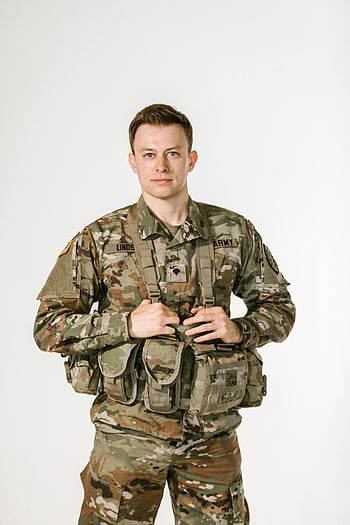 voják americké armády, maskovací uniforma, vojenskou uniformu, bílé pozadí, portrét, voják, vojenský, jednotný, armáda, maskovat, stojící