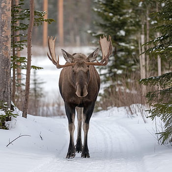 moose, bull, elk, nature, mammal, wildlife, forest, reindeer, norway, fauna, snow