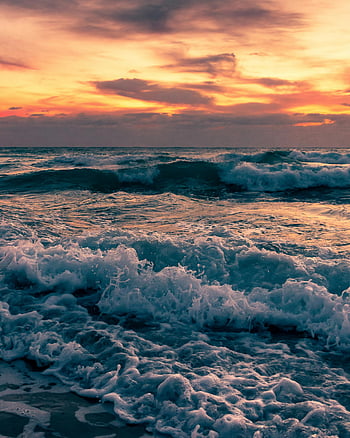 sea waves, crashing waves, sunset, peaceful seascape, ocean, shore, beach, waves on shore, sunset beach, sunset waves, ocean sunset