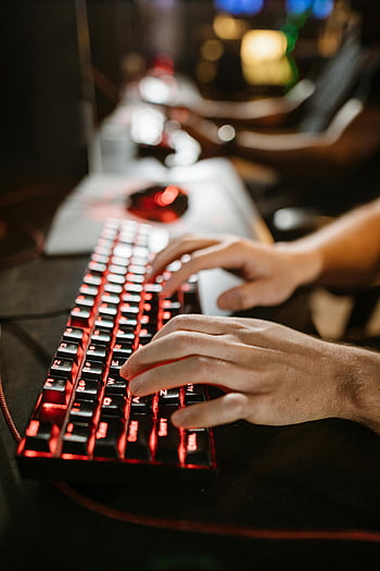 mechanical keyboard, red backlighting, close-up shot, gamer's hands, gaming keyboard, mechanical gaming keyboard, close-up photo, person's hands, keyboard, gaming, hands