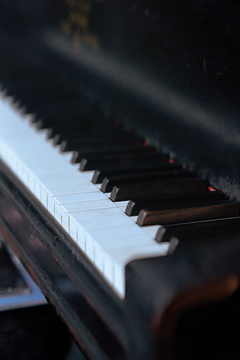 Černý dřevěný klavír, klasická hudba, klavírní klávesnice, Černé a bílé klíče, detail, textura, osvětlení, klasické piano, klávesy piana, hudební nástroj, černé klavír