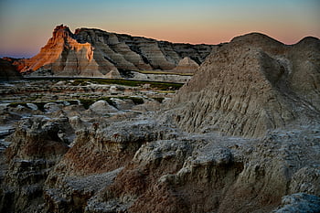 západ slunce, národní park badlands, Jižní Dakota, Příroda, geologie, scenérie, krajina, poušť, cestovat