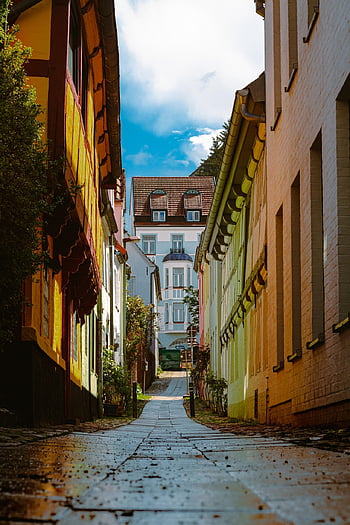 ถนน, บ้าน, flensburg, ชเลสวิก, สถานที่ถ่ายภาพ, มีสีสัน, กลางคืน