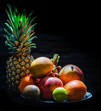 ovoce, košík, stálý život, čerstvý, košík ovoce, čerstvé ovoce, vyrobit, sklizeň, organický, ananas, citrusové plody