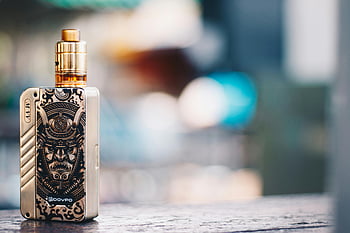 겉 모양, 사무라이 디자인, 근접 사진, vape 장치, 흐린 배경, 방콕, 전자 담배, 수확, 도브포, 사무라이 예술