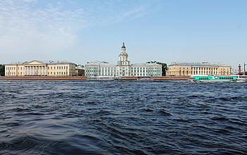 Saint Petersburg, Neva River, white concrete building, elegant architecture, body of water, boats, blue skies, riverbanks, Russian architecture, cityscape, waterfront