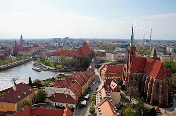 katedrála, kostel, staré Město, historicky, wroclaw, Vratislav, Polsko, pohled shora, panoráma