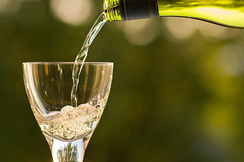 wine glass, pouring wine, white wine, close-up, green background, bokeh effect, wine bottle, glassware, beverage, drink, alcohol