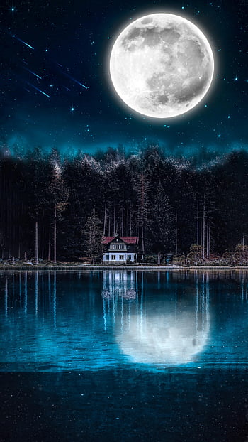 forest, lake, samsung Wallpaper, nature, phone Wallpaper, lock Screen Wallpaper, moon, night, mobile Wallpaper, ipad Wallpaper, wallpaper