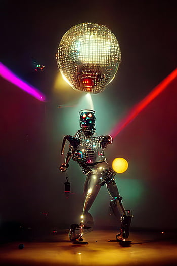 robot, disco ball, dance moves, colorful lights, retro vibe, shiny robot, disco lights, robot dance, retro robot, disco scene, robot performance
