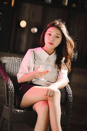 asian Woman, wine, leisure, relaxing, sitting, portrait, woman