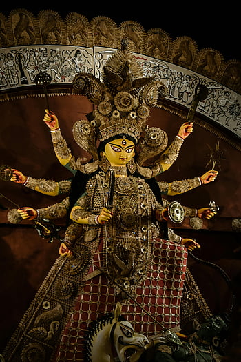 Durga bohyně, detailní fotografie, Složitě vytvořené, tradiční umění, kolkata, Indie, Durga Idol, hinduistické božstvo, náboženské umění, kulturní dědictví, Dekorace festivalu