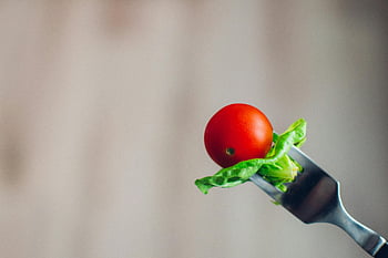 červené cherry rajčata, Vidlička, bazalka, čerstvý, zdravý, jídlo, detail, vegetariánský, salát, přísada, Červené