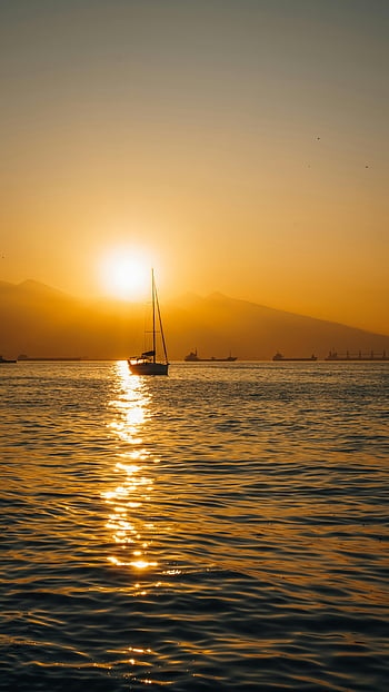 barca a vela, tramonto, Mar Egeo, Izmir, tacchino, illuminazione perfetta, atmosfera serena, nave, mare, montagne, riflessione