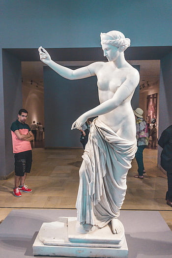 mramorová socha, Nastavení galerie, Návštěvníci pozorovali, Elegantní socha, muž hledá, muzeum umění, klasické umění, bílý mramor, Kulturní výstava, Vnitřní galerie, umění ocenění