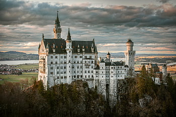 hrad, budova, západ slunce, neuschwanstein, Německo, bavaria, allgäu, schwangau, architektura, destinace, rytířský hrad