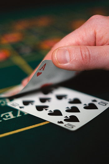 gaming cards, casino, winning card, hand revealing, tense moment, table, playing cards, ace of hearts, ten of spades, poker, gambling
