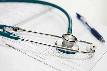 stetoscopio, Rapporto medico, impostazione sanitaria, foto ravvicinata, penna, attrezzatura medica, Strumenti sanitari, documenti medici, visita medica, Cartelle cliniche, dispositivo medico