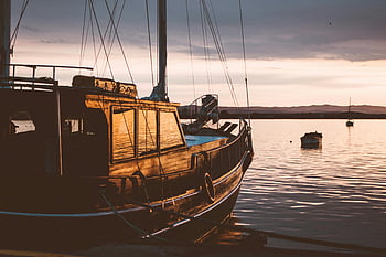 sunset, ship, water, harbor, sailboat, calm waters, peaceful, reflection, evening, boats, docked