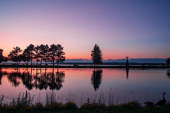 tramonto, acqua, cielo, riflessione, paesaggio, natura, lago, all'aperto, parco, albero, tranquillo, calmo