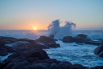 naturskjønn utsikt, steinete kysten, levende solnedgang, havbølger, Cape Town, naturskjønn kystlinje, solnedgang over havet, krasj bølger, steinete kystlinje, hav natur, solnedgang utsikt