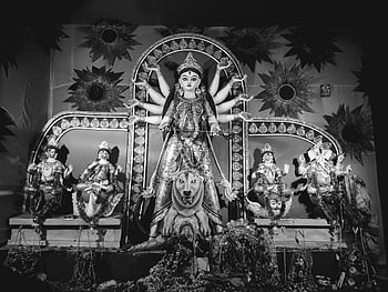 ภาพถ่ายระดับสีเทา, เทพธิดา Durga, ดำและขาว, Durga Idol, เทศกาลกัลกัตตา, รายละเอียดที่ซับซ้อน, ศิลปะอินเดียแบบดั้งเดิม, รูปปั้นทุรคา, เทพอินเดีย, เทศกาลวัฒนธรรม, การถ่ายภาพขาวดำ