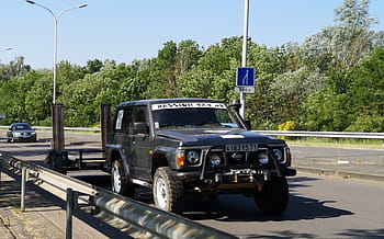 Nissan, Patrol, truck, road, trees, sign, Passion 4x4, vehicle, outdoors, day, black