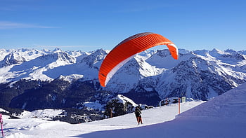 paragliding, hory, sníh, kluzáku, lyžařský areál, vrcholy, pohoří, zimní, sněhové vločky, Příroda, krajina