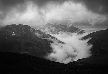 mountains, nature, fog, clouds, darkness, mystical, alps, black And White, landscape