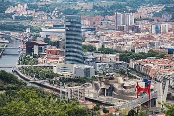 brug, stad, gebouwen, bilbao, rivier-, architectuur, museum
