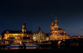 court Church, palace, night, lights, illuminated, evening, starry Sky, buildings, church, ship, river