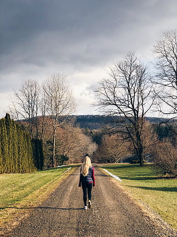 žena, chůze, pryč, prozkoumat, wanderlust, zadní, vlasy, ženský, dívka, dospělý, Příroda
