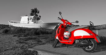 vespa, rower, motocykl, czerwony, skuter, pojazd, transport, Włoski, zabytkowe, projekt, styl