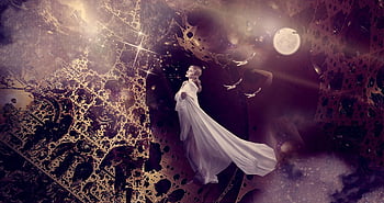 background, woman, fantasy, pose, abstract, mystic, fullmoon, universe, female, character, digital Art