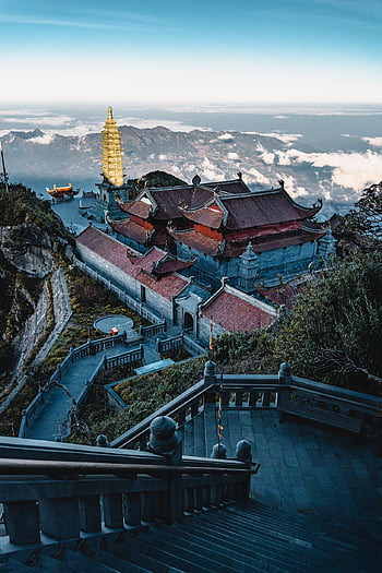 temple, stairs, mountains, nature, buildings, ancient, architecture, perspective, tourist Attractions, vietnam