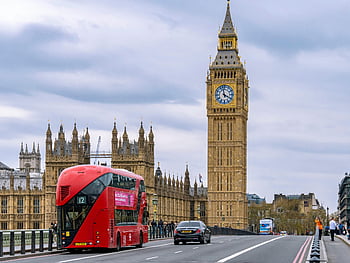 Big Ben, Palace of Westminster, London, red double-decker bus, bridge, cityscape, clock tower, architecture, United Kingdom, travel, landmark