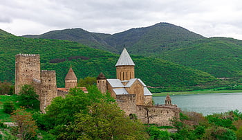 castillo, fortaleza, arquitectura, medieval, fortificación, torre, viaje, fuerte, Georgia, cantería, albañilería