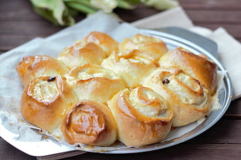 pasticcini, torta, Involtini di crema pasticcera, dolce, budino, vaniglia, germe, pasta lievitata, zucchero, cibo