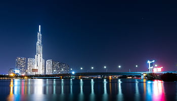 vietnam, saigon, city, river, night, landmark 81, buildings, southeast Asia, ho Chi Minh City, riverside, night Scene