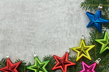 christmas, decorations, flatlay, garland, star, metal, december, seasonal, xmas, tree, branch