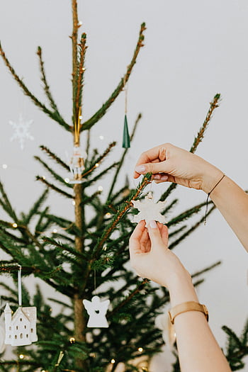 Noel ağacı, beyaz kar tanesi, Noel dekorasyonu, Eller Asılı Süsler, tatil dekoru, bayram mevsimi, Noel süsleri, ağaç süsleme, kış tatili, yılbaşı ağacı süsleri, kar tanesi süsleme