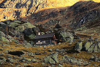 Alpy, Dům, hory, skály, chalupa, Příroda, Lodgement, horské útočiště, strmé, podzim, sutě pole
